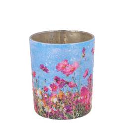 Glas Teelicht April Blume blau 08x09x09cm