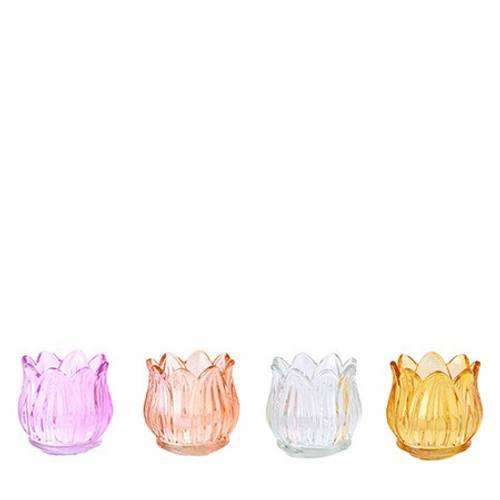 Glas Teelicht Tulpe mix D07cm H07cm