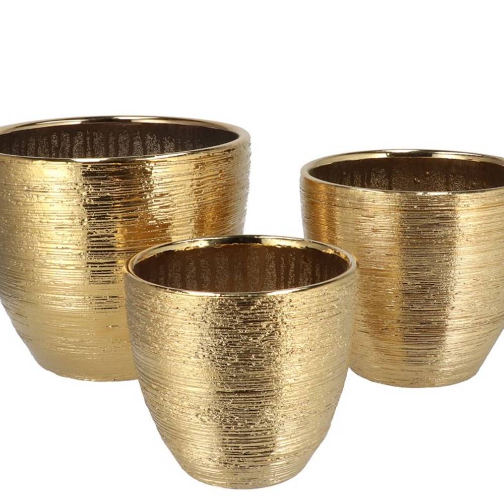 Keramik Übertopf Harper gold 3/S 25×21,5/21×18/16×15cm