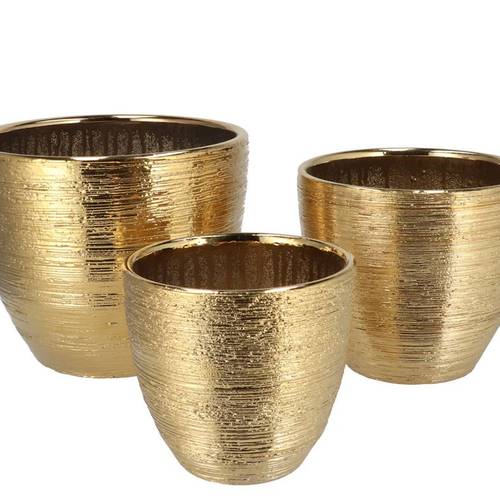 Keramik Übertopf Harper gold 3/S 25×21,5/21×18/16×15cm