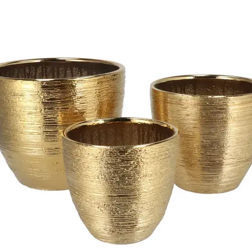 Keramik Übertopf Harper gold 3/S 25×21,5/21×18/16×15cm