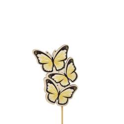 Schmetterling Trio auf Stab gelb D08cm L12cm