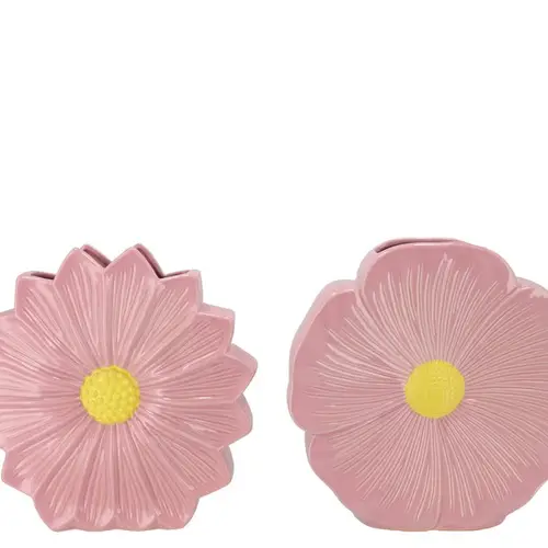 Keramik Vase Daisy Bloom mix rosa/gelb 30x09x30cm