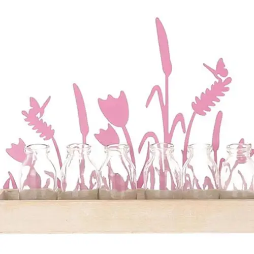 Frühling Blumen 6 Flaschen rosa 35x06x29cm