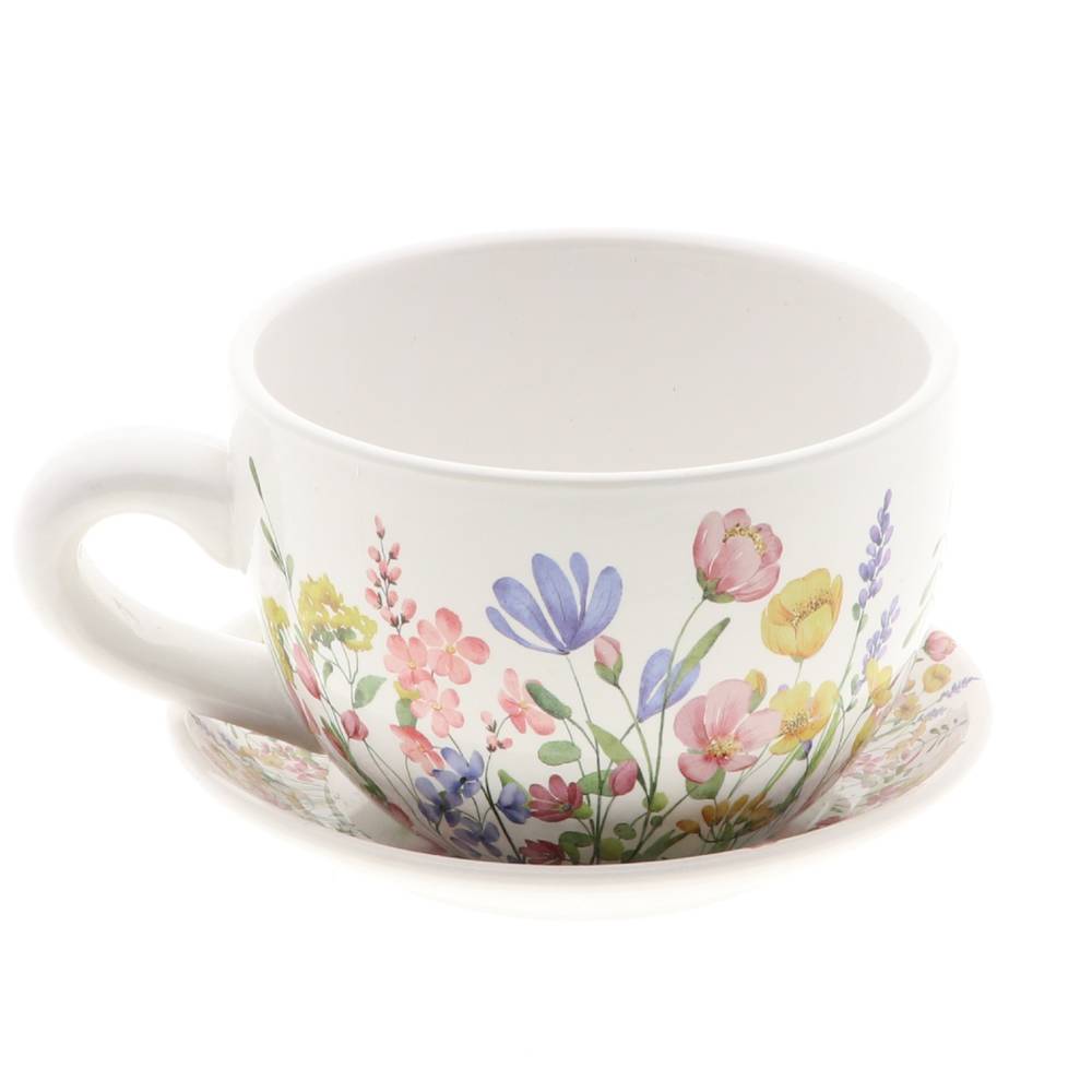 Tasse und Untertasse bunt D15cm H10cm