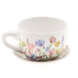 Tasse und Untertasse bunt D15cm H10cm