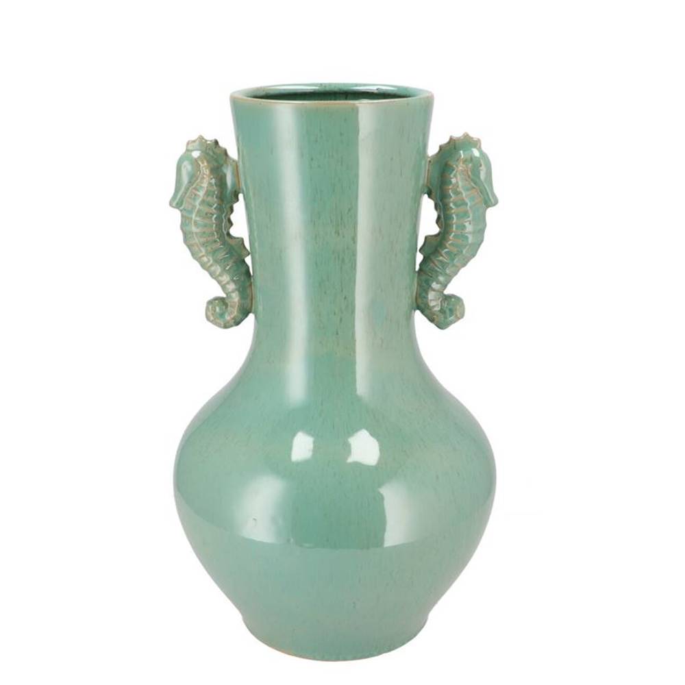 Keramik Vase Seepferdchen grün 23x23x38cm