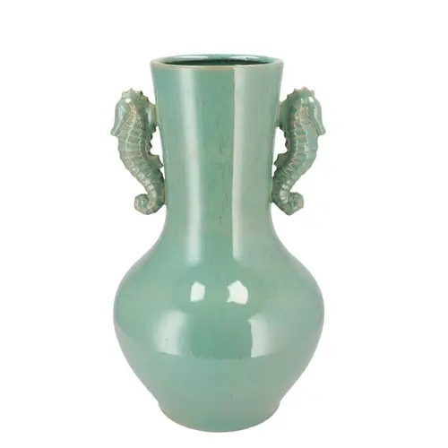 Keramik Vase Seepferdchen grün 23x23x38cm