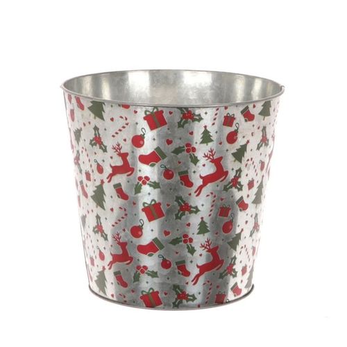 Zink Weihnachten rot grün Eimer D24cm H22cm