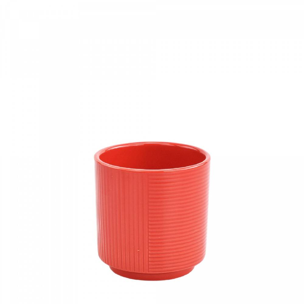 Keramik Übertopf Groove rot D10cm H10.5cm