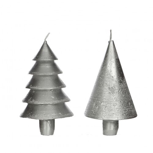 Kerze Weihnachtsbaum mix silber D07cm H12cm