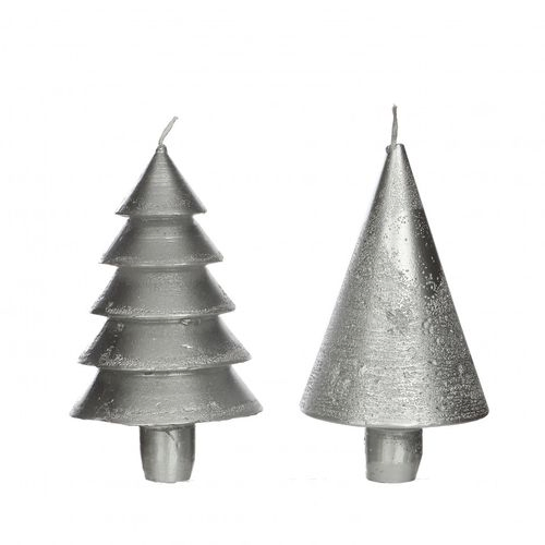 Kerze Weihnachtsbaum mix silber D07cm H12cm