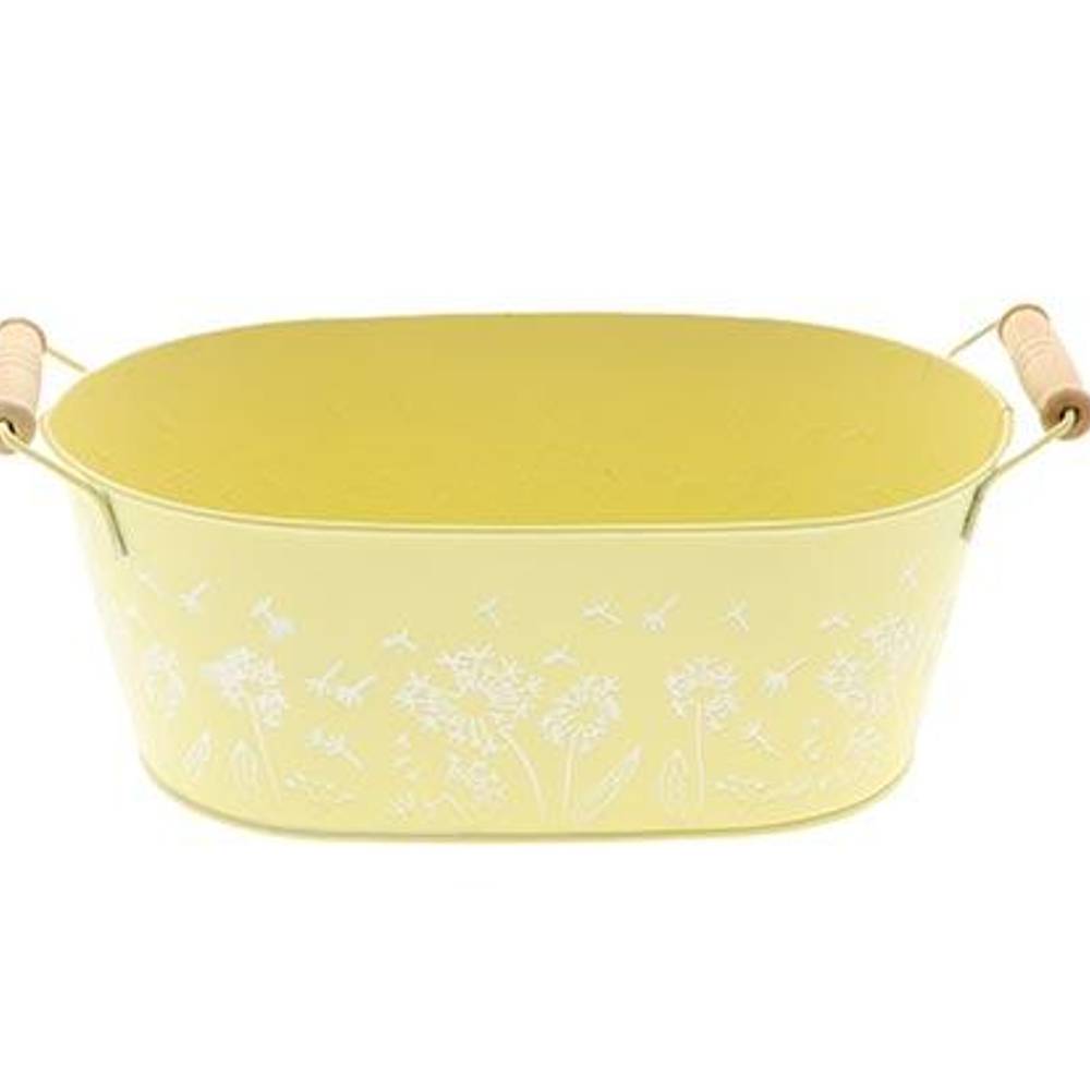Zink Schale Blume +Henkel gelb 25x15x10cm