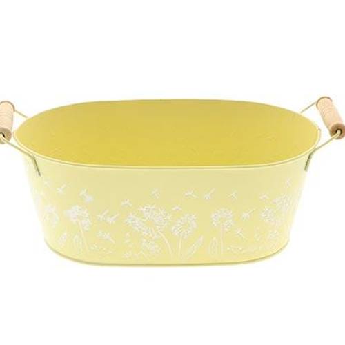 Zink Schale Blume +Henkel gelb 25x15x10cm