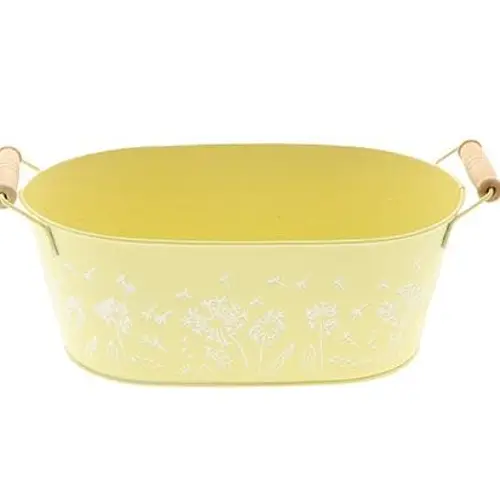 Zink Schale Blume +Henkel gelb 25x15x10cm