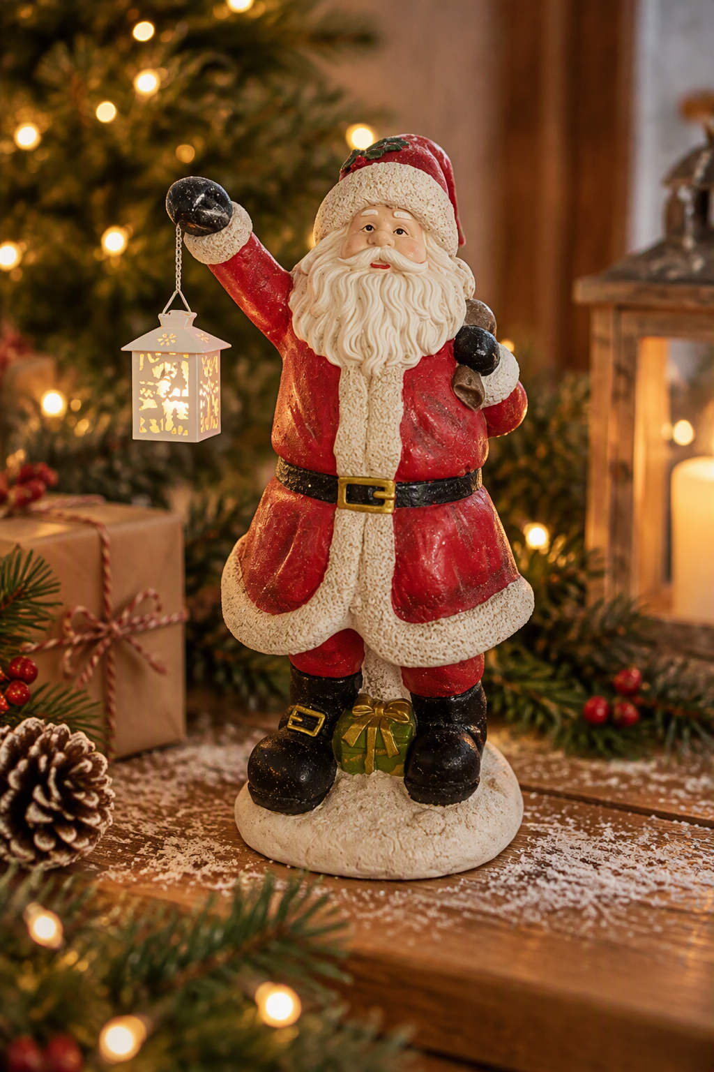 Weihnachtsmann mit Lanterne LED 39x29x68cm