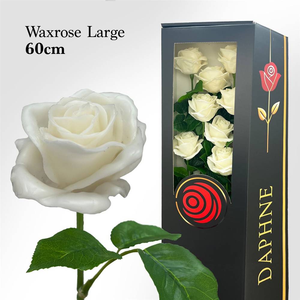 Plastik Wachs Rose L auf Stiel weiss L60cm
