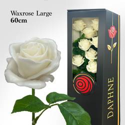 Plastik Wachs Rose L auf Stiel weiss L60cm