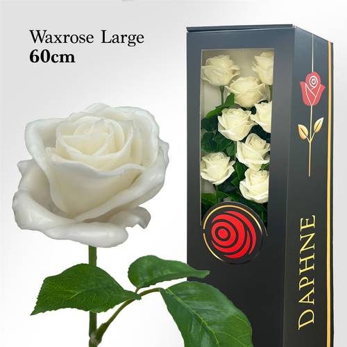 Plastik Wachs Rose L auf Stiel weiss L60cm