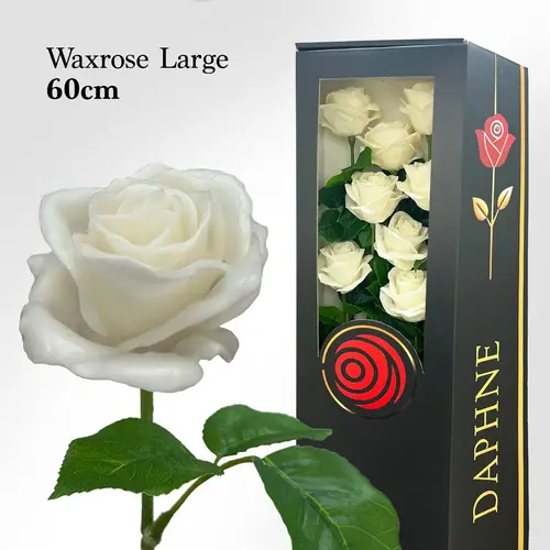 Plastik Wachs Rose L auf Stiel weiss L60cm