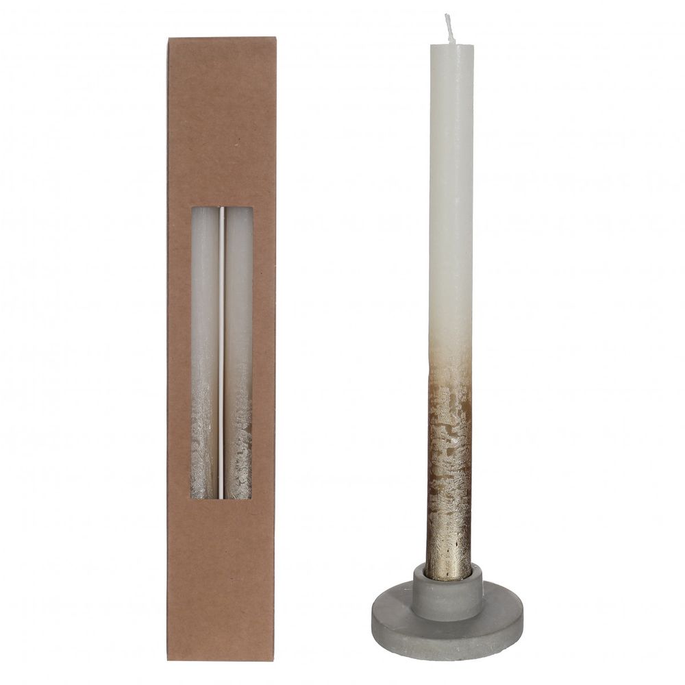 Kerze creme goldspray D02.1cm H25cm 2st