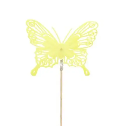 Schmetterling auf Stab Flock gelb L50cm 08cm