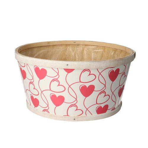 Holz Übertopf Herz weiss/rot D22cm H11cm