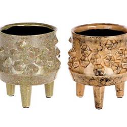 Keramik Übertopf Eichen 2/Set braun/grün D14cm H15cm