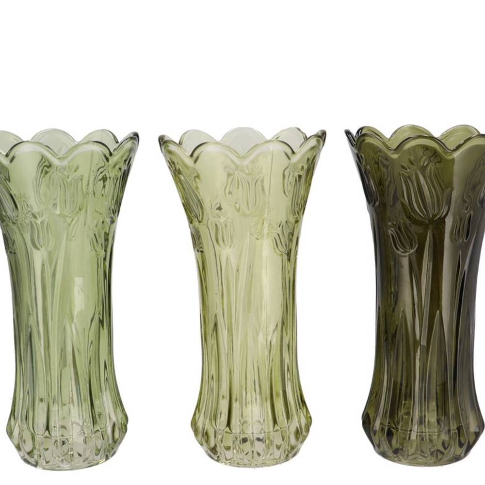 Glas Vase Delight Tulpe mix grün 13x25cm