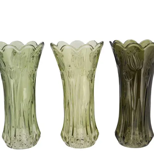 Glas Vase Delight Tulpe mix grün 13x25cm