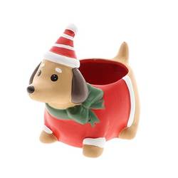 Keramik Übertopf Hund rot 19x12x17cm