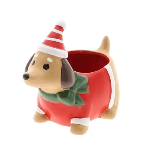 Keramik Übertopf Hund rot 19x12x17cm