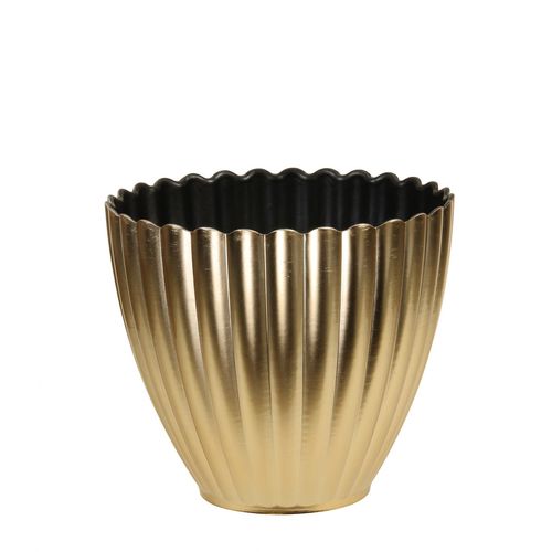 Melamine Übertopf ribbel gold schwarz d13 h11.5c