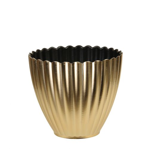 Melamine Übertopf ribbel gold schwarz d13 h11.5c