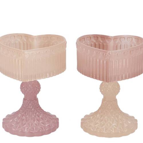 Glas Teelicht Herz Amour mix creme 10x09x13cm