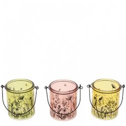 Glas Teelicht Wild Bloom mix gelb D08.5cm H10cm