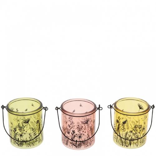 Glas Teelicht Wild Bloom mix gelb D08.5cm H10cm
