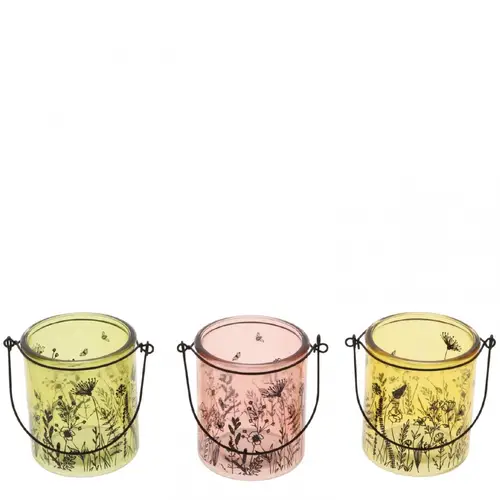 Glas Teelicht Wild Bloom mix gelb D08.5cm H10cm