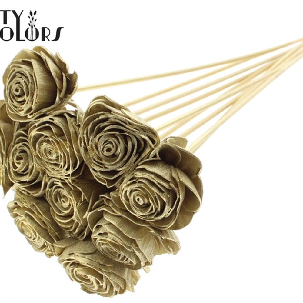 Trocken Shola Rose auf Stab gold L50cm D06cm