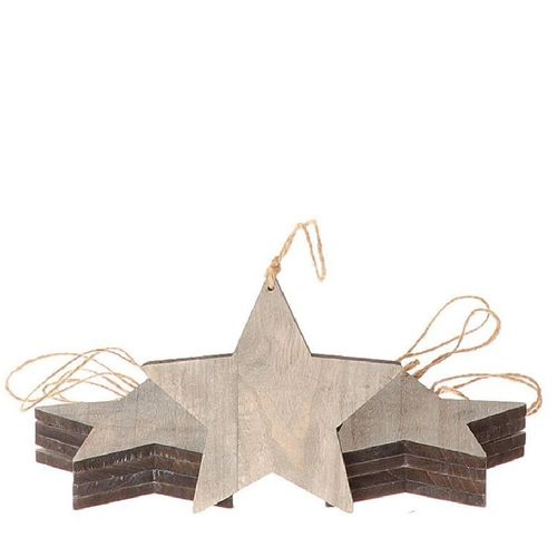 Hänger Stern Holz grau 15cm 10st