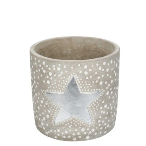 Keramik Übertopf Stern silber D14cm H13cm