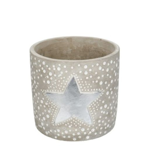 Keramik Übertopf Stern silber D14cm H13cm