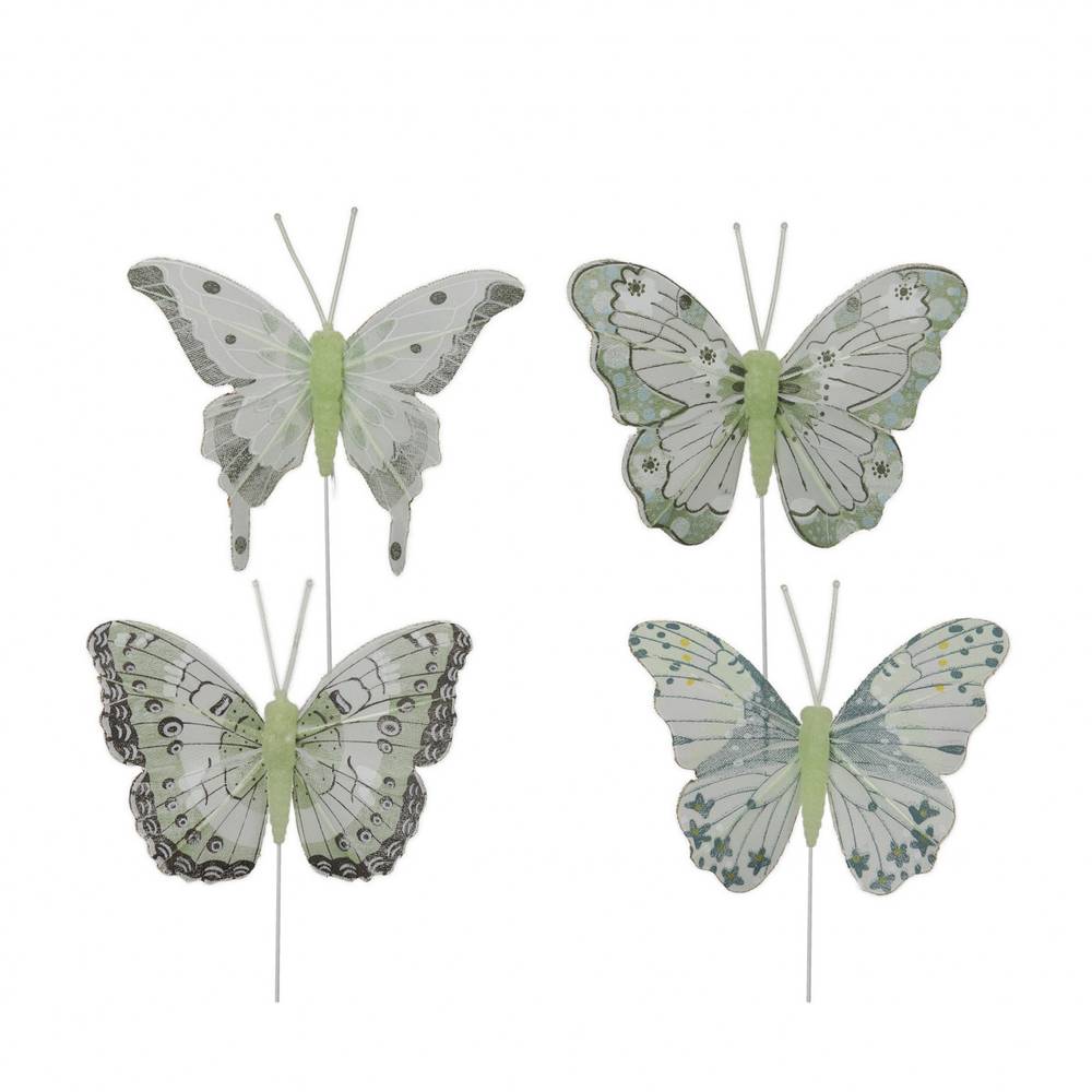 Schmetterling auf Draht mix grün 08cm x12 