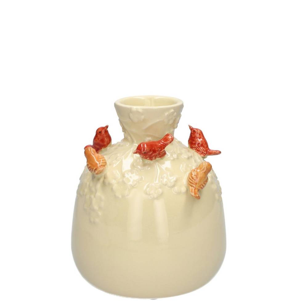 Keramik Vase Birds gelb D05/14cm H16cm 