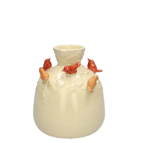 Keramik Vase Birds gelb D05/14cm H16cm 