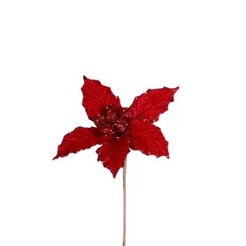 Poinsettia auf Draht rot L10cm