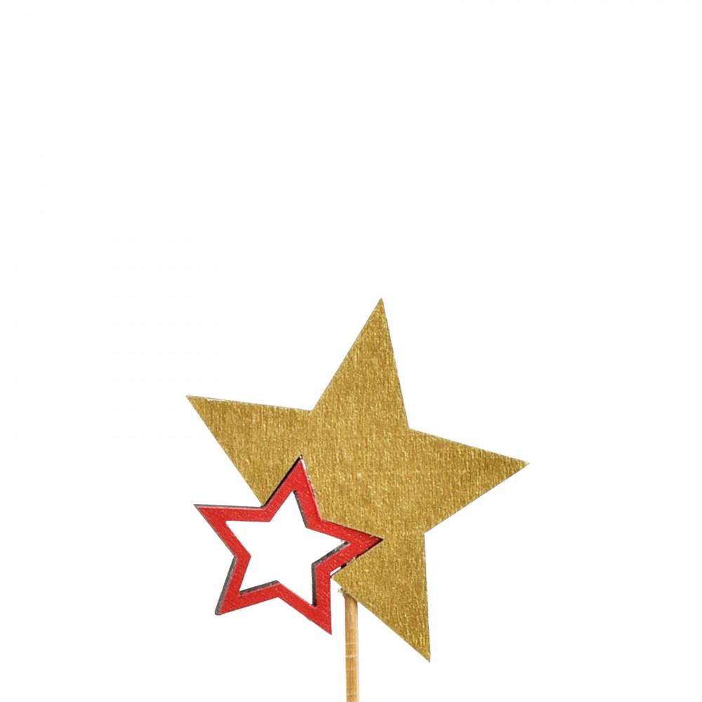 Stern Duo auf Stab gold/rot L20cm D07cm 