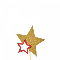 Stern Duo auf Stab gold/rot L20cm D07cm 