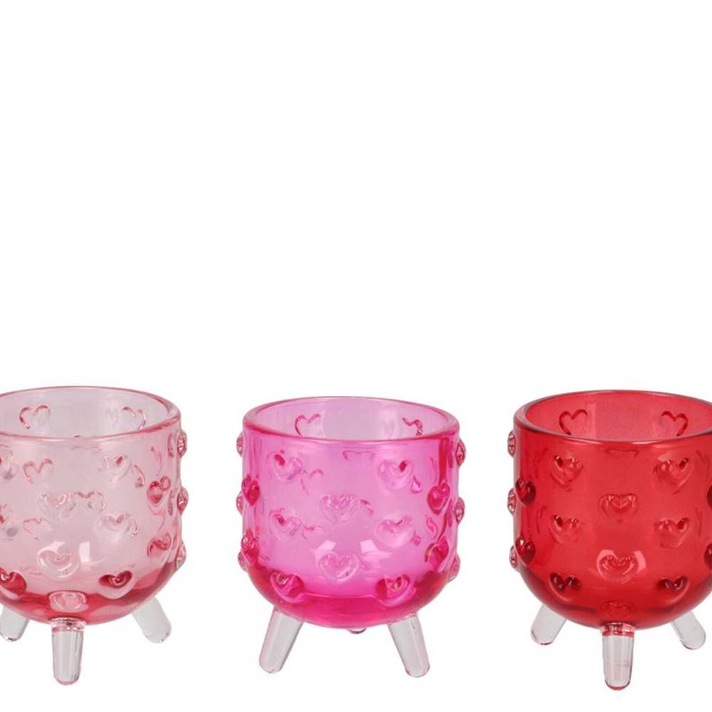 Glas Teelicht Roman Herz rosa mix D08cm H09cm