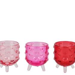 Glas Teelicht Roman Herz rosa mix D08cm H09cm